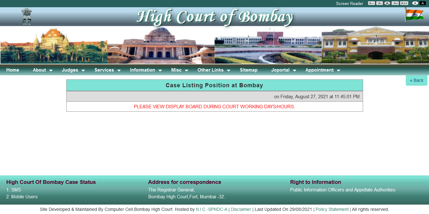 Bombay High Court Display Board After Hours Error
